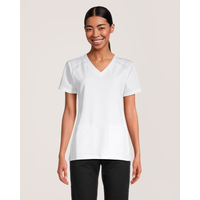 White Cross Women's V Neck Scrub Top Front_Flat