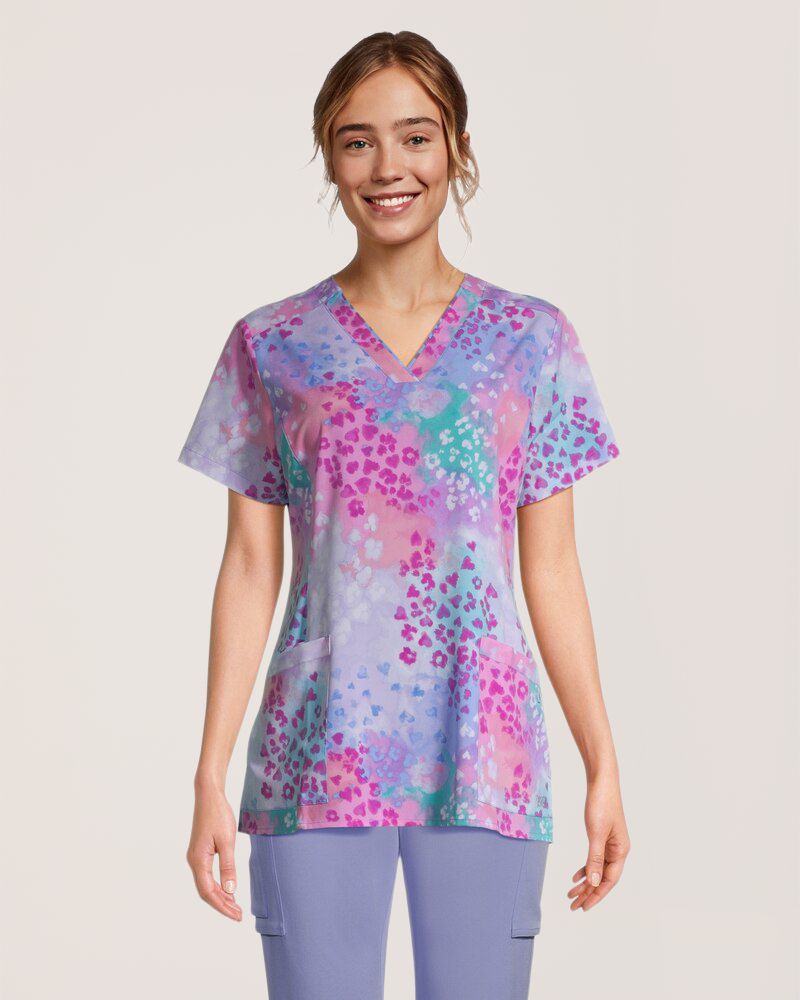 Haut d'uniforme médical imprimé à encolure en V pour femmes, Heart Sky, Health Pro