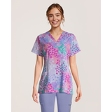 Haut d'uniforme médical imprimé à encolure en V pour femmes, Heart Sky, Health Pro Front_Flat