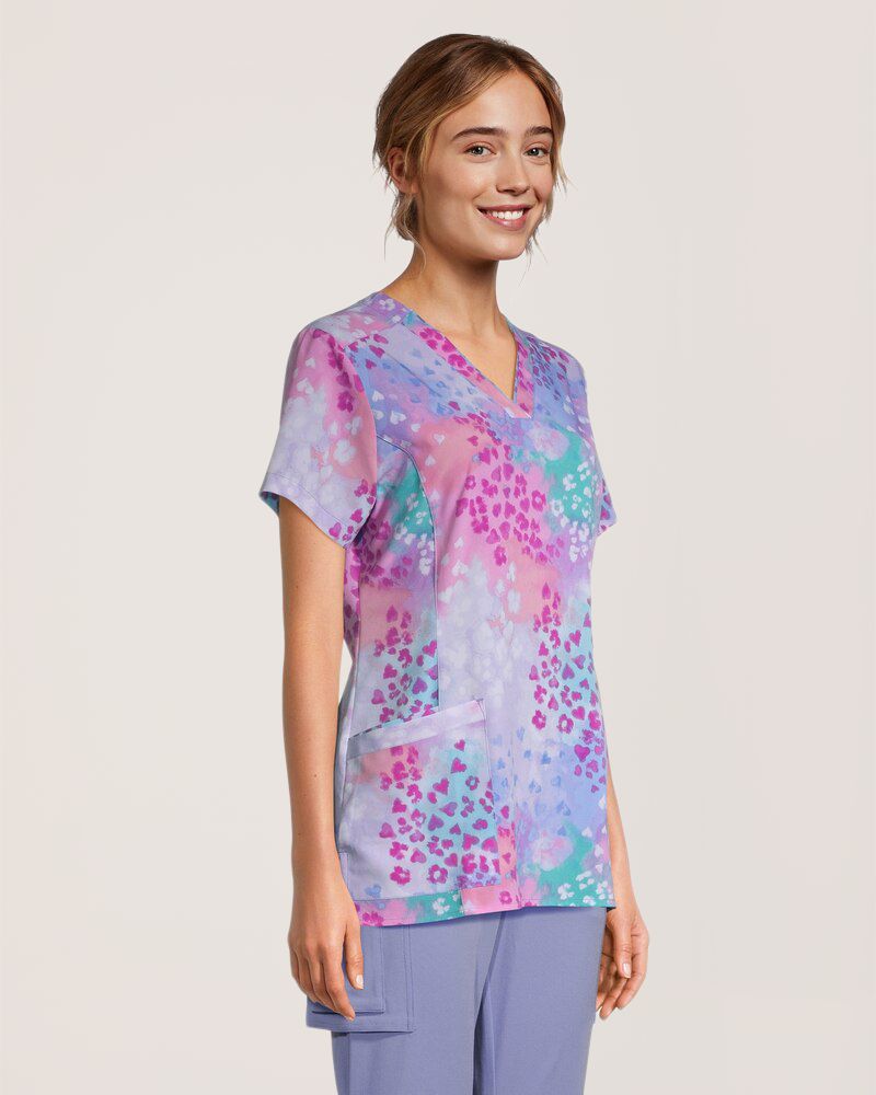 Haut d'uniforme médical imprimé à encolure en V pour femmes, Heart Sky, Health Pro