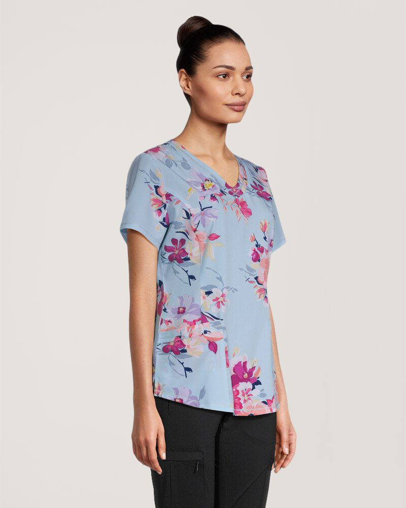 Haut d'uniforme médical à coutures princesse et imprimé floral pour femmes, Health Pro