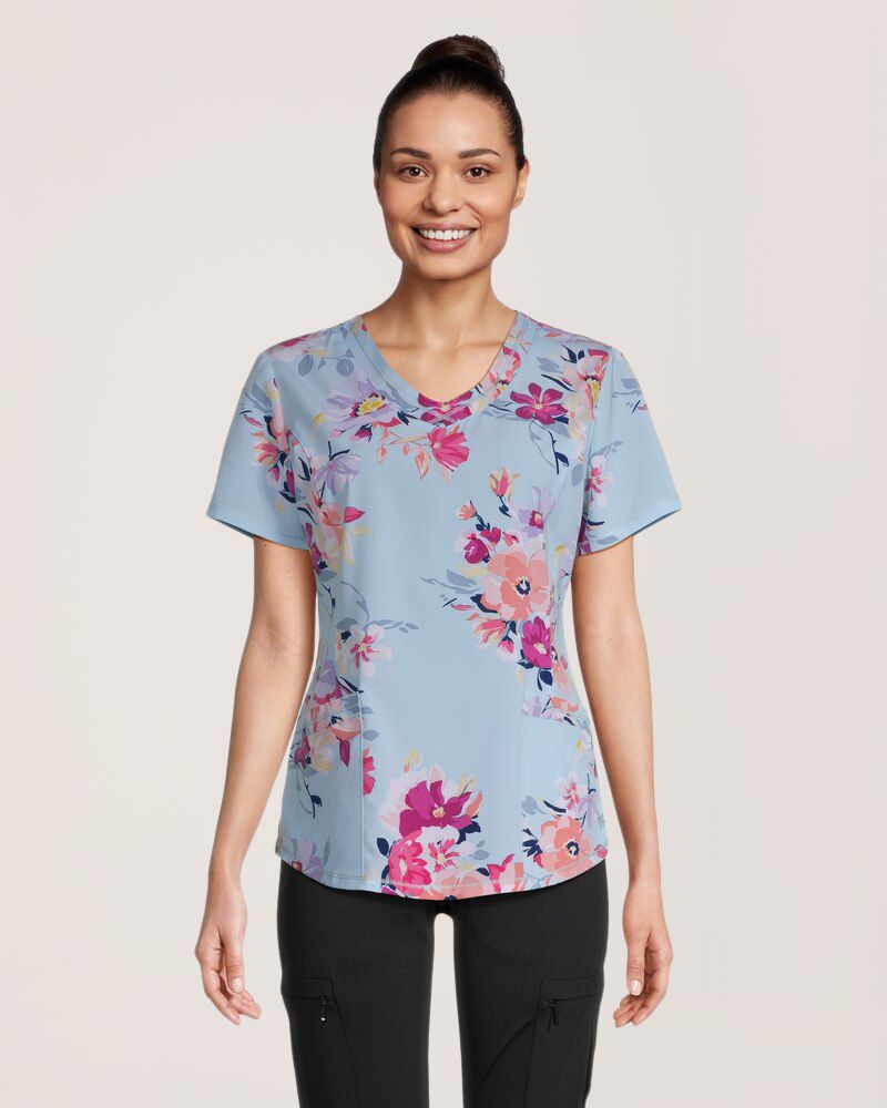 Haut d'uniforme médical à coutures princesse et imprimé floral pour femmes, Health Pro