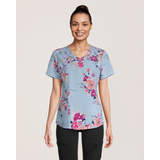 Haut d'uniforme médical à coutures princesse et imprimé floral pour femmes, Health Pro Front_Flat