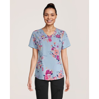 Haut d'uniforme médical à coutures princesse et imprimé floral pour femmes, Health Pro Front_Flat