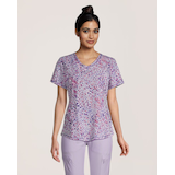 Haut d'uniforme médical à imprimé léopard et à encolure en V pour femmes, Health Pro Front_Flat