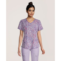 Haut d'uniforme médical à imprimé léopard et à encolure en V pour femmes, Health Pro Front_Flat