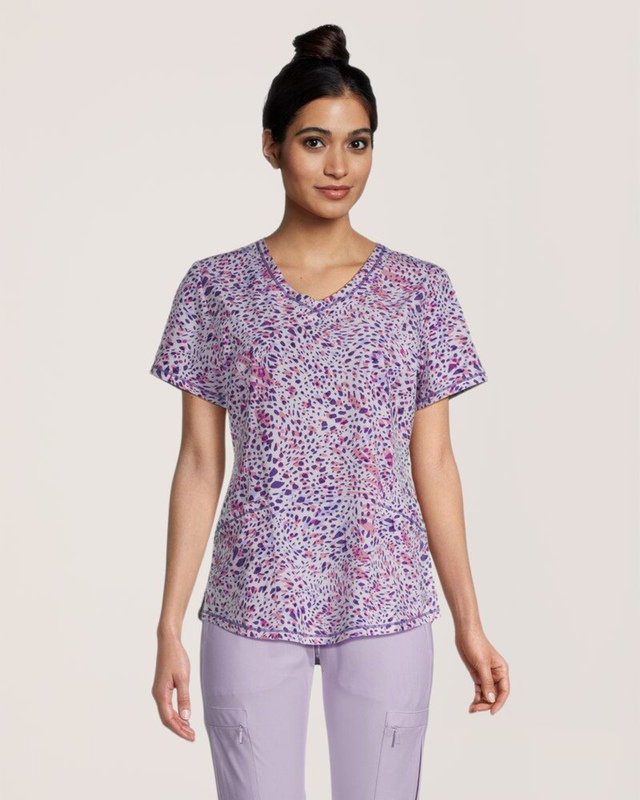 Haut d'uniforme médical à imprimé léopard et à encolure en V pour femmes, Health Pro