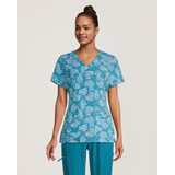 Haut d'uniforme médical à encolure en V profilée avec imprimé de moutons pour femmes, Scrubletics Front_Flat