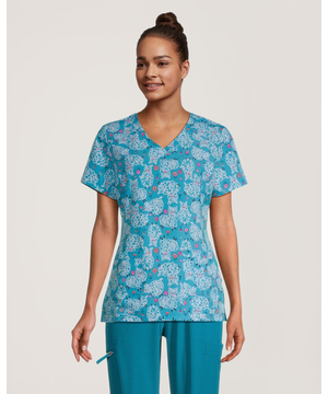 Haut d'uniforme médical à encolure en V profilée avec imprimé de moutons pour femmes, Scrubletics