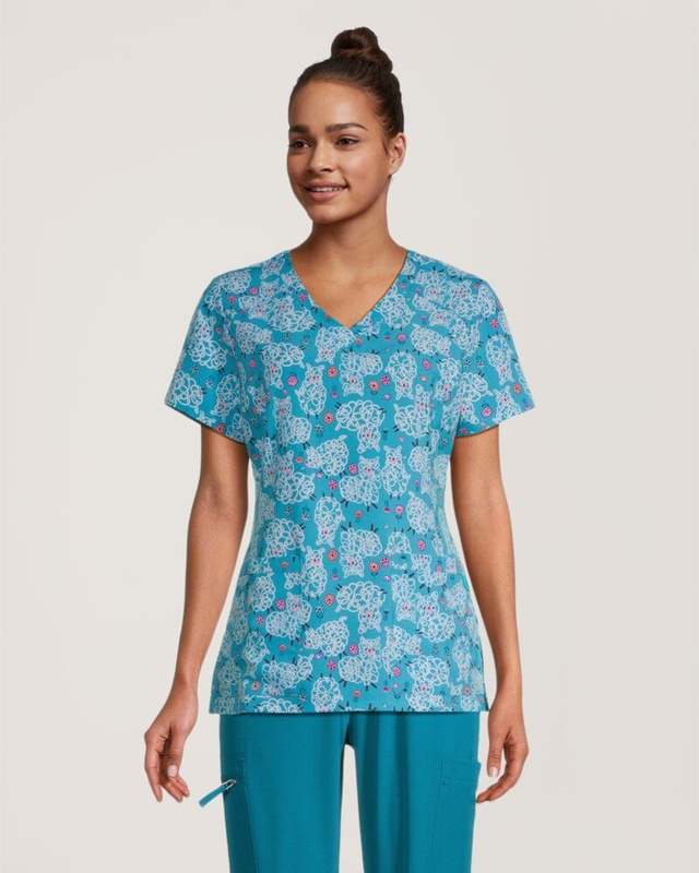 Haut d'uniforme médical à encolure en V profilée avec imprimé de moutons pour femmes, Scrubletics