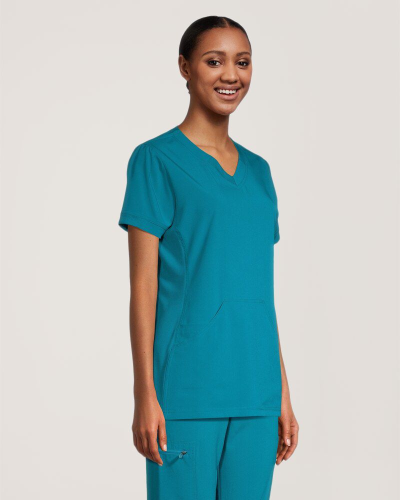 Haut d'uniforme médical à encolure en V et à poche kangourou pour femmes, Scrubletics