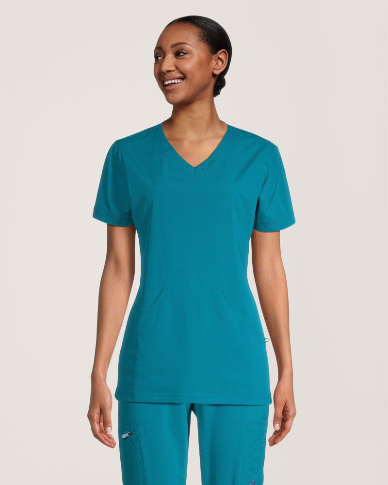 Haut d'uniforme médical à encolure en V et à poche kangourou pour femmes, Scrubletics