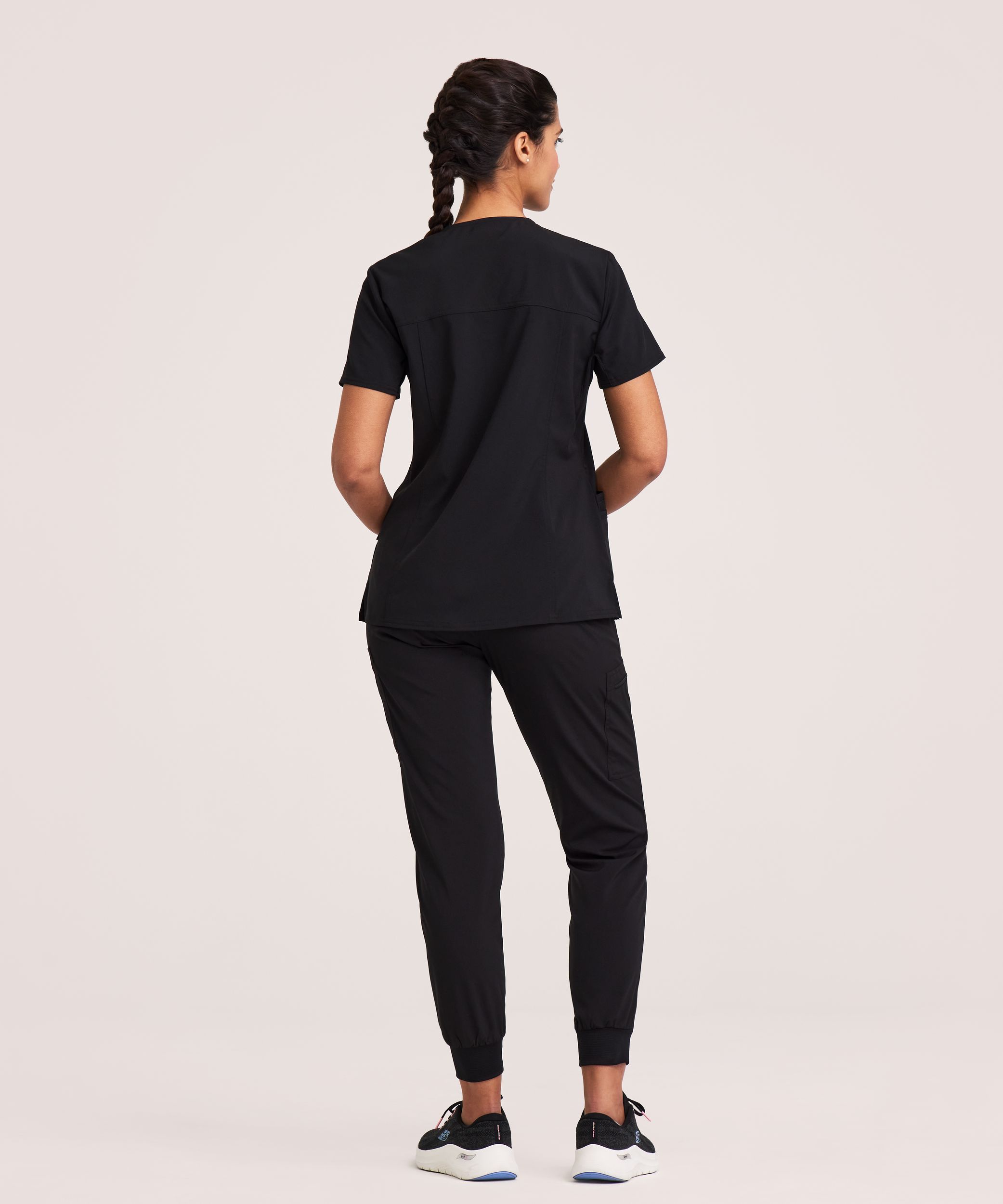 Scrubletics Women's V Neck Knit Panel Scrub Top