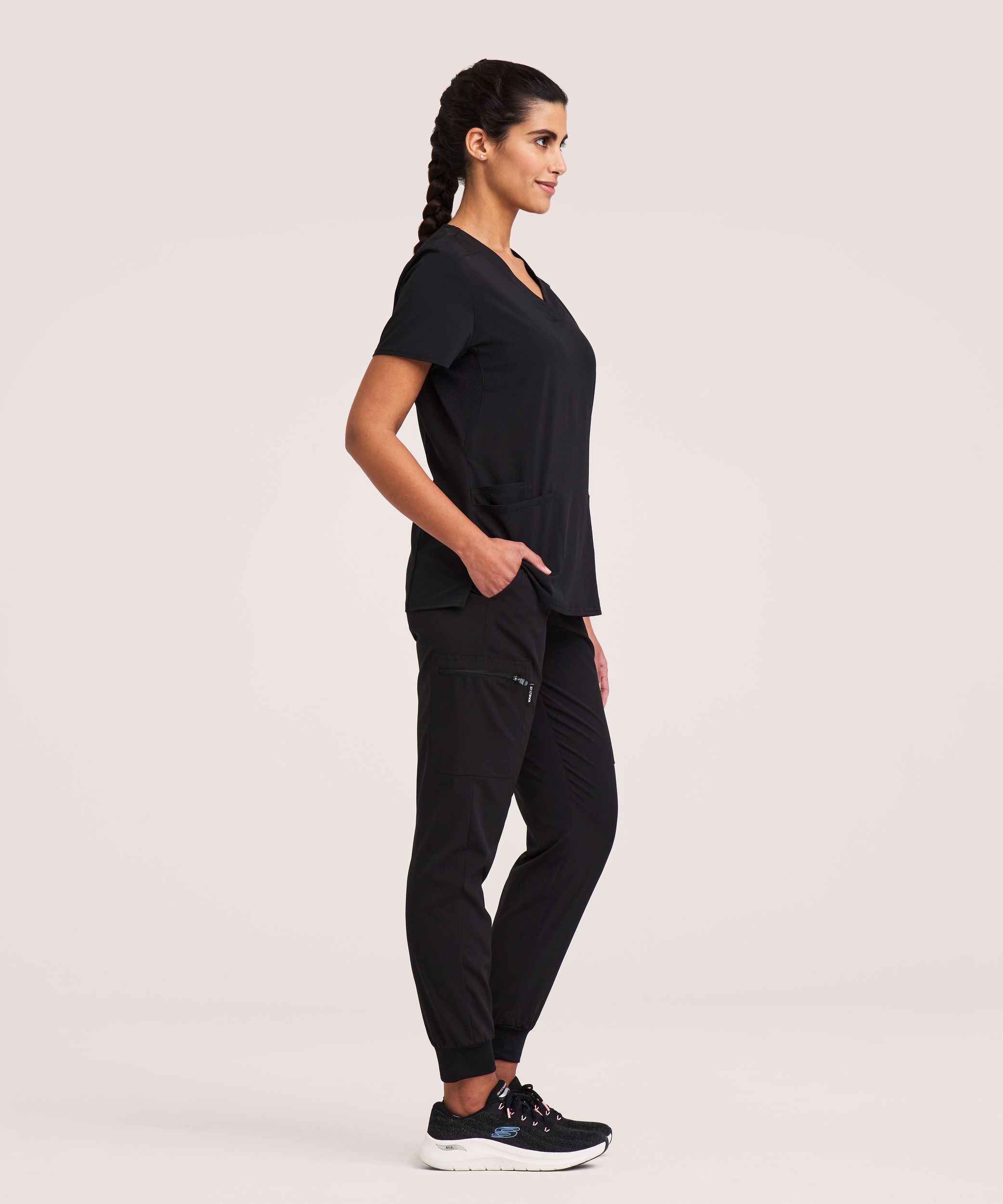 Scrubletics Women's V Neck Knit Panel Scrub Top