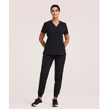 Scrubletics Women's V Neck Knit Panel Scrub Top Front_Flat