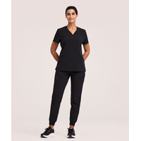 Scrubletics Women's V Neck Knit Panel Scrub Top Front_Flat