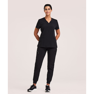 Scrubletics Women's V Neck Knit Panel Scrub Top