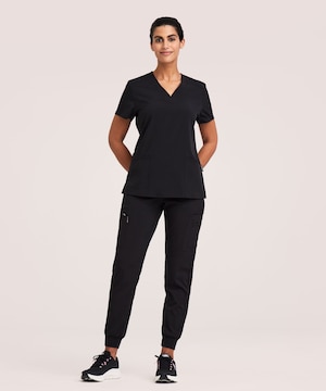 Scrubletics Women's V Neck Knit Panel Scrub Top