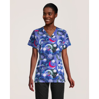 Haut d'uniforme médical de Health Pro à encolure en V avec imprimé pour femmes Front_Flat