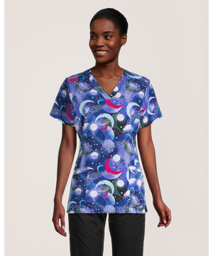 Haut d'uniforme médical de Health Pro à encolure en V avec imprimé pour femmes