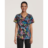 Haut d'uniforme médical de Health Pro à encolure en V avec imprimé pour femmes Front_Flat