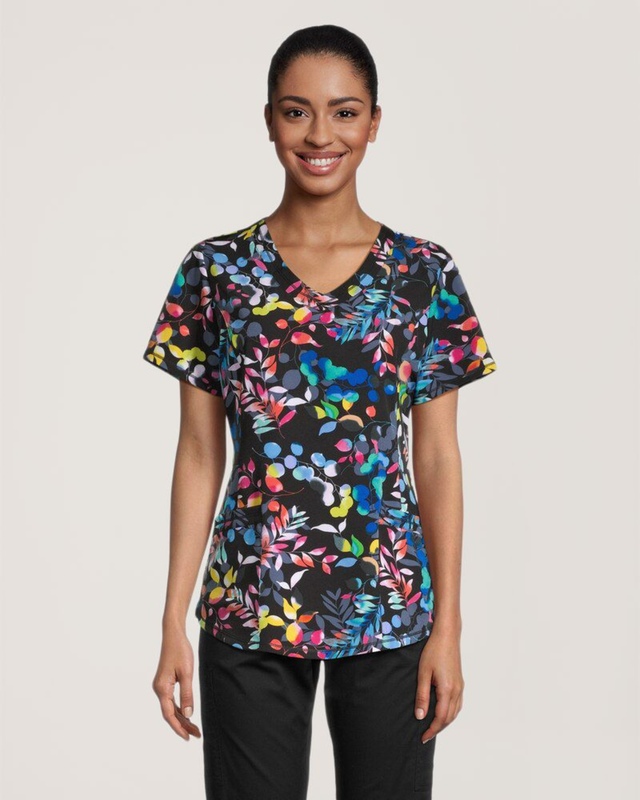 Haut d'uniforme médical de Health Pro à encolure en V avec imprimé pour femmes