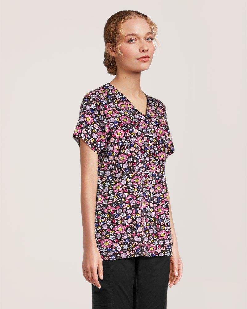 Haut d'uniforme médical de Health Pro à encolure en V avec imprimé pour femmes