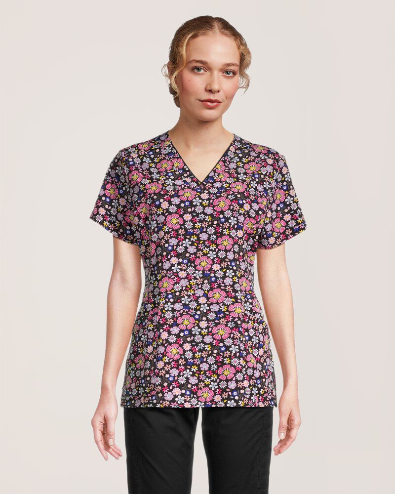 Haut d'uniforme médical de Health Pro à encolure en V avec imprimé pour femmes