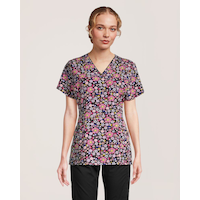 Haut d'uniforme médical de Health Pro à encolure en V avec imprimé pour femmes Front_Flat