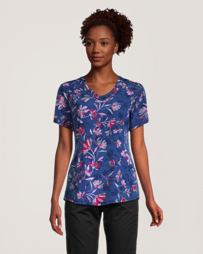 Haut d'uniforme médical de Health Pro à encolure en V avec imprimé pour femmes