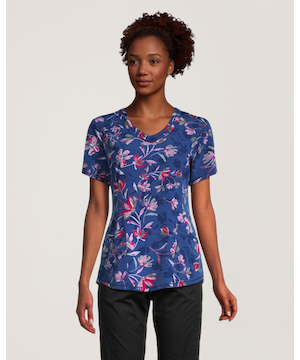 Haut d'uniforme médical de Health Pro à encolure en V avec imprimé pour femmes