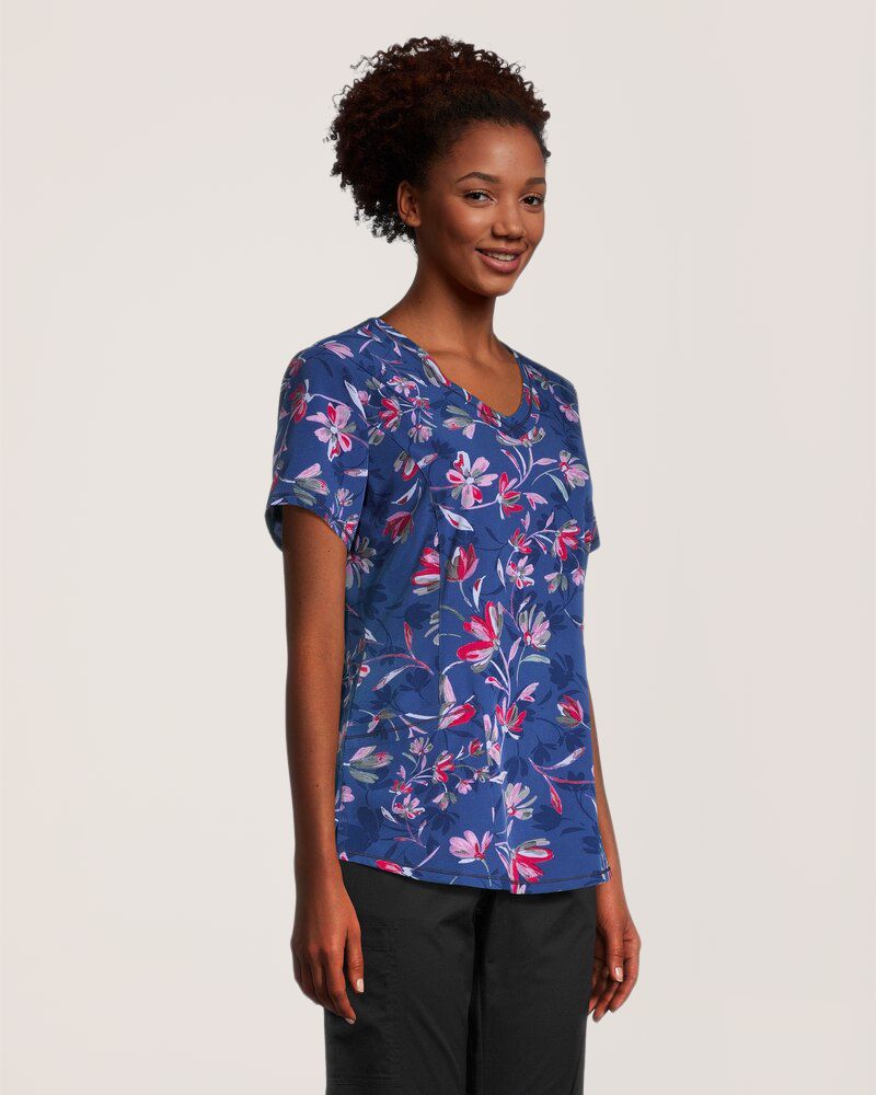 Haut d'uniforme médical de Health Pro à encolure en V avec imprimé pour femmes