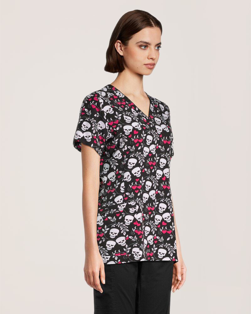 Haut d'uniforme médical de Health Pro à encolure en V avec imprimé pour femmes