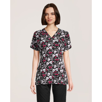 Haut d'uniforme médical de Health Pro à encolure en V avec imprimé pour femmes Front_Flat