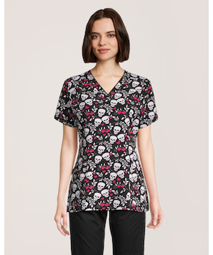 Haut d'uniforme médical de Health Pro à encolure en V avec imprimé pour femmes