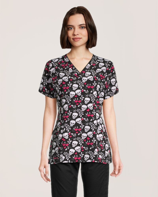 Haut d'uniforme médical de Health Pro à encolure en V avec imprimé pour femmes