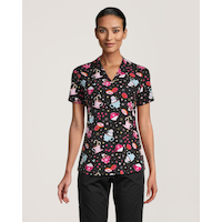 Haut d'uniforme médical de Health Pro à encolure en V avec imprimé pour femmes Front_Flat