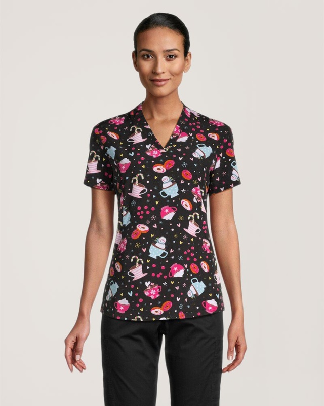 Haut d'uniforme médical de Health Pro à encolure en V avec imprimé pour femmes