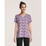 Haut d'uniforme médical de Health Pro à encolure en V avec imprimé pour femmes Front_Flat