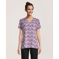 Haut d'uniforme médical de Health Pro à encolure en V avec imprimé pour femmes Front_Flat