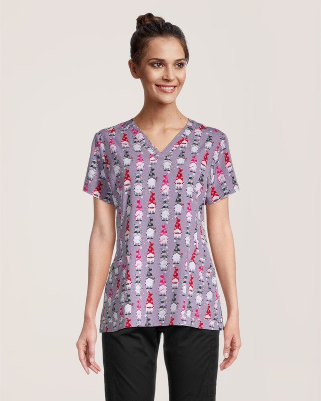 Haut d'uniforme médical de Health Pro à encolure en V avec imprimé pour femmes