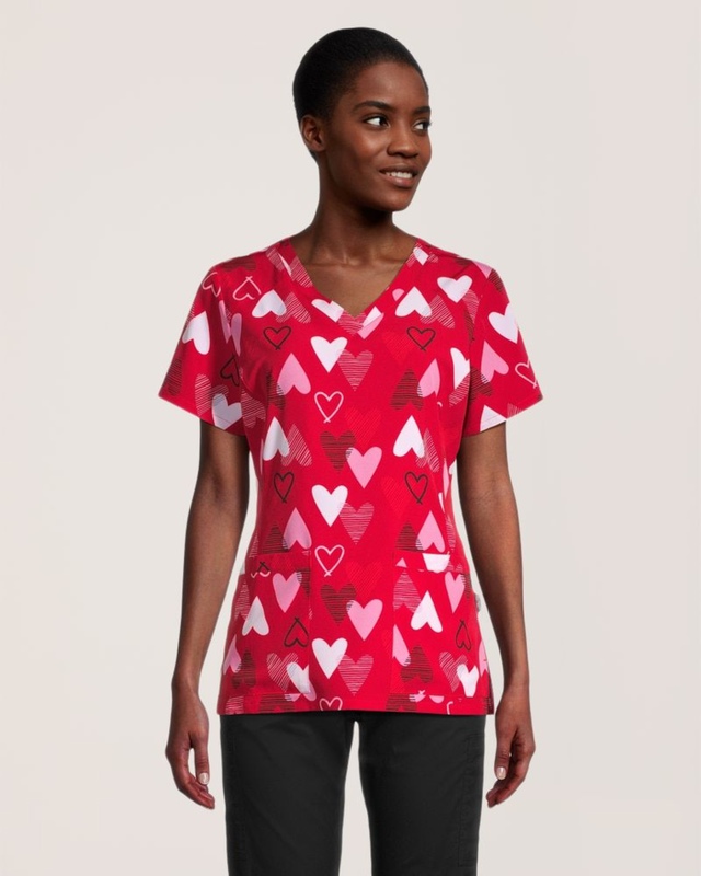 Haut d'uniforme médical à encolure en V pour femmes, Love Forever, Health Pro