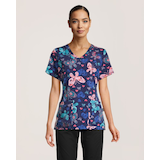 Health Pro Women's Butterfly Stamps V Neck Scrub Top Front_Flat