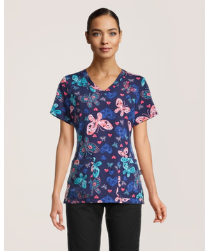 Health Pro Women's Butterfly Stamps V Neck Scrub Top