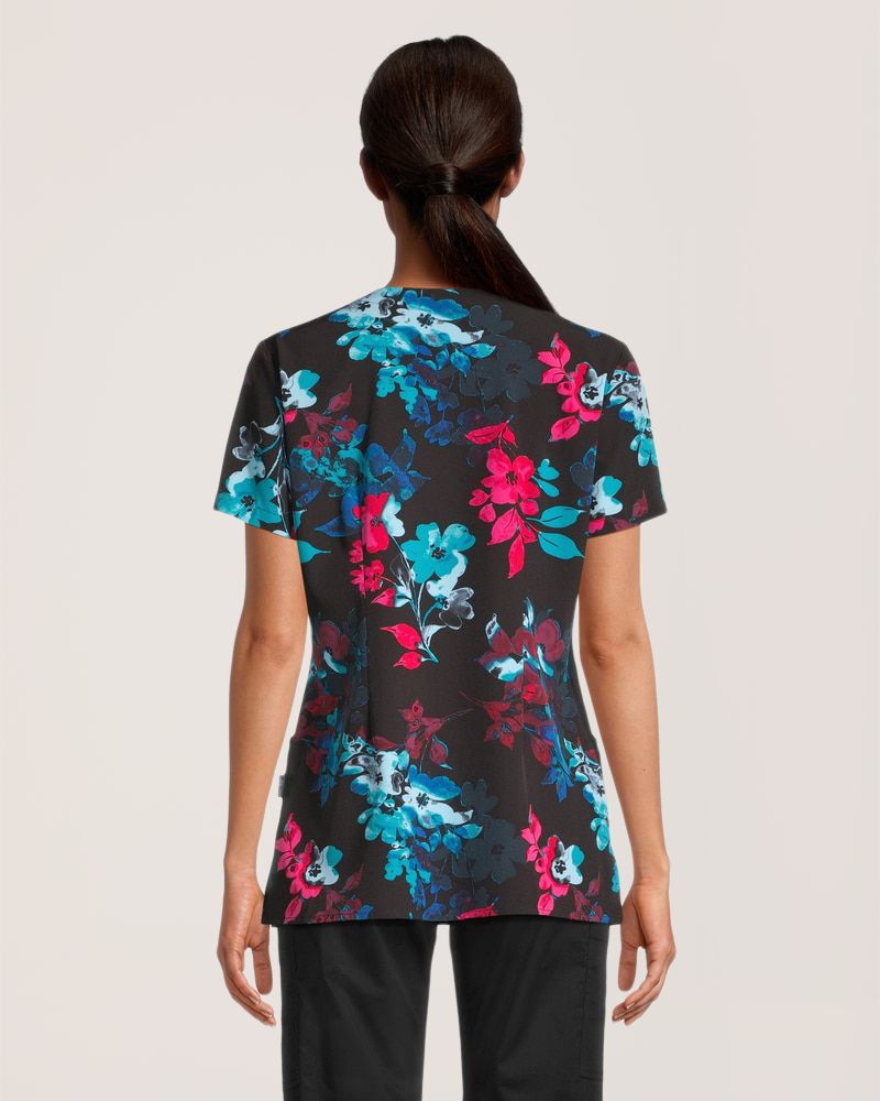 Haut d’uniforme médical à encolure en V avec imprimé de fleurs aquarelle pour femmes, Health Pro