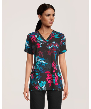 Health Pro Women's V-Neck Watercolour Flowers Scrub Top