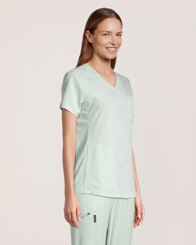 Haut d’uniforme médical à encolure en V avec poche de poitrine pour femmes, Scrubletics