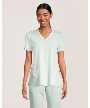 Haut d’uniforme médical à encolure en V et à panneaux en tricot pour femmes, Scrubletics
