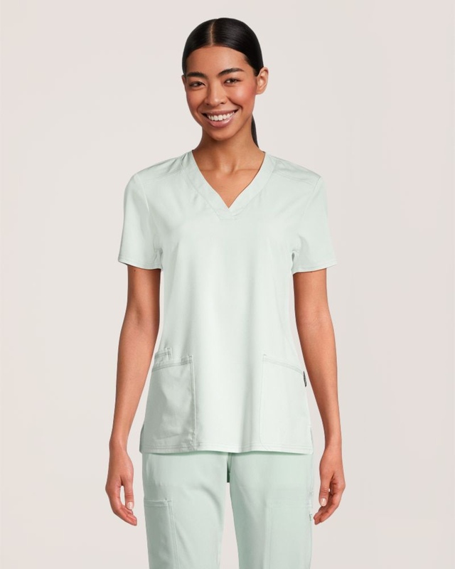 Haut d’uniforme médical à encolure en V et à panneaux en tricot pour femmes, Scrubletics