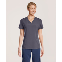 Haut d’uniforme médical à encolure en V et à panneaux en tricot pour femmes, Scrubletics Front_Angled_Right